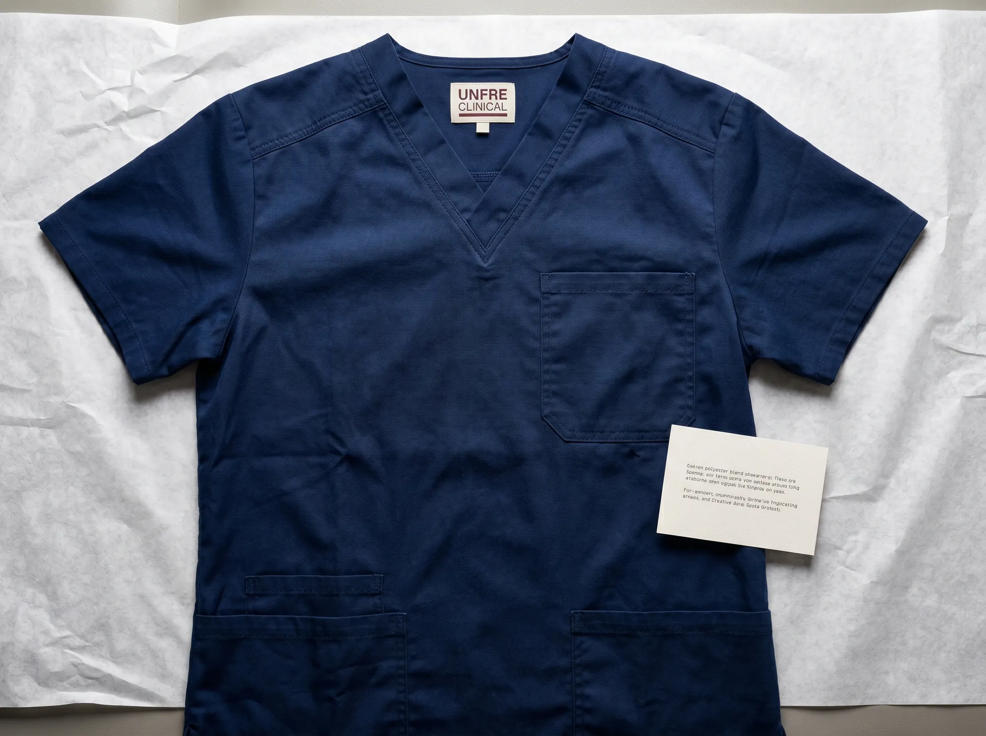 Unfre Clinical Top (Healthcare & Hospital Workwear) — A heavyweight working scrub top with reinforced shoulder and underarm seams, four working pockets, and a repair voucher attached.